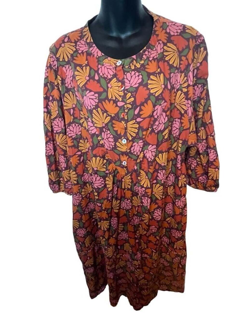 Gudrun Sjoden Fall Floral Boho Cotton Midi Dress Artsy Lagenlook XL Autumn